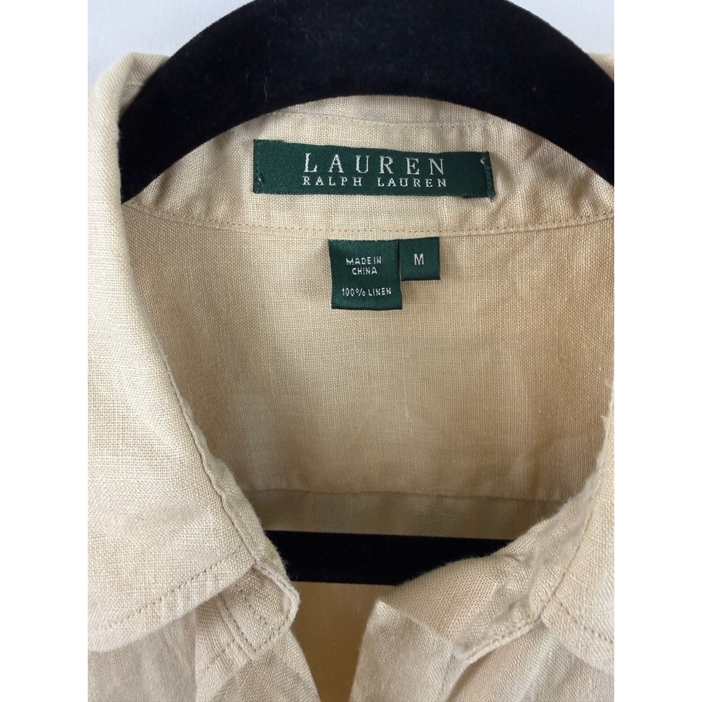 Lauren Ralph Lauren Shirt Beige M Linen Long Sleeve Roll Tab Button Down - Picture 2 of 6